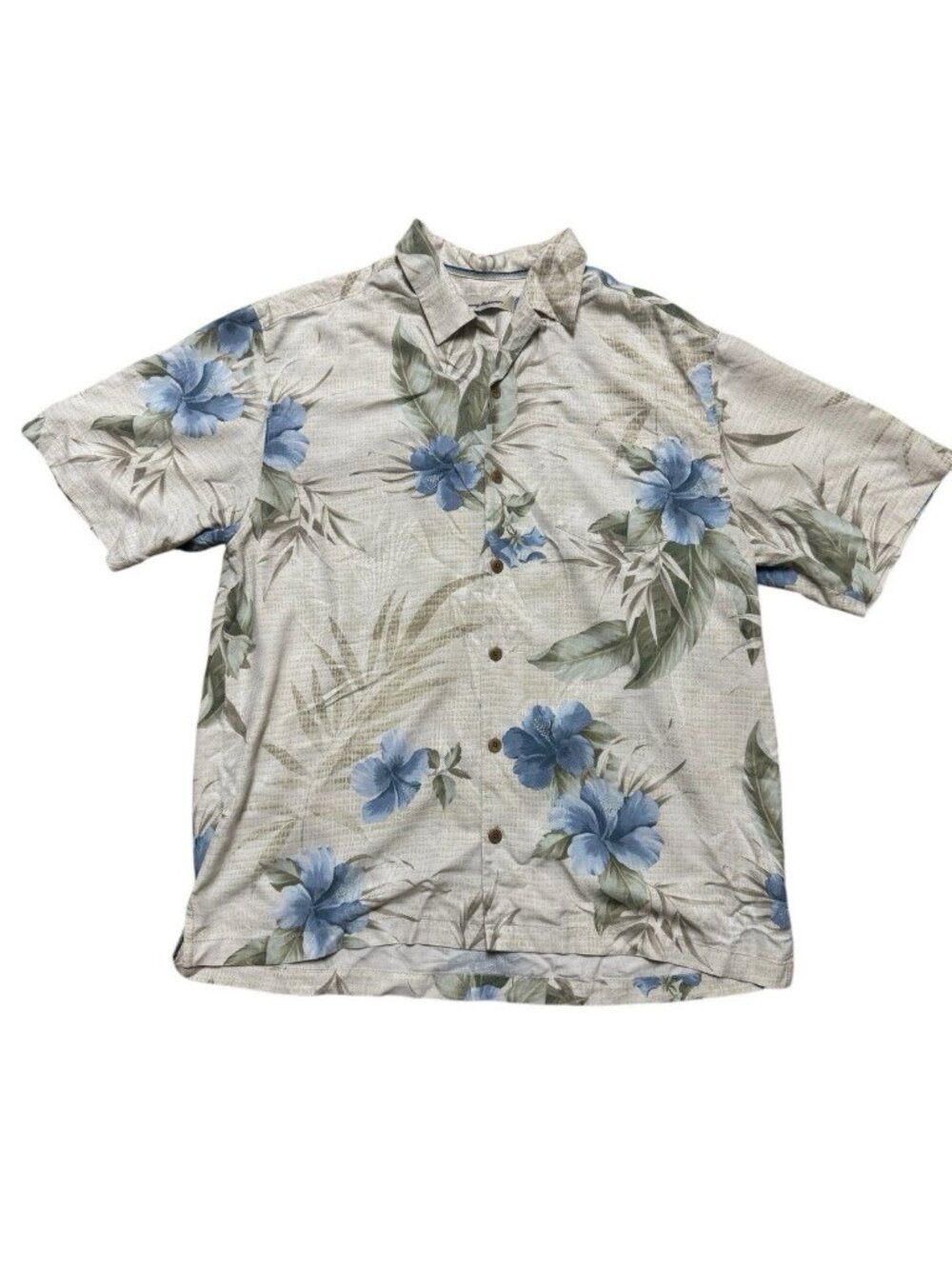 Tommy Bahama Silk Shirt Men Large Blue Short Sleeve Button Up Casual
